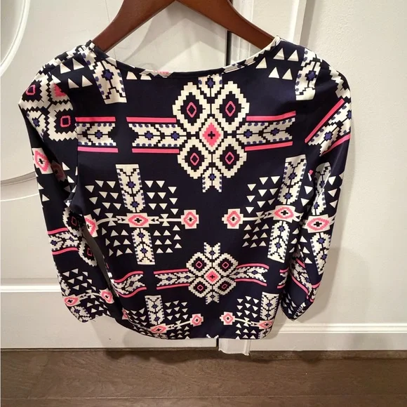 Moa Moa Navy and Pink Geometric Long Sleeve Top - Picture 4 of 4